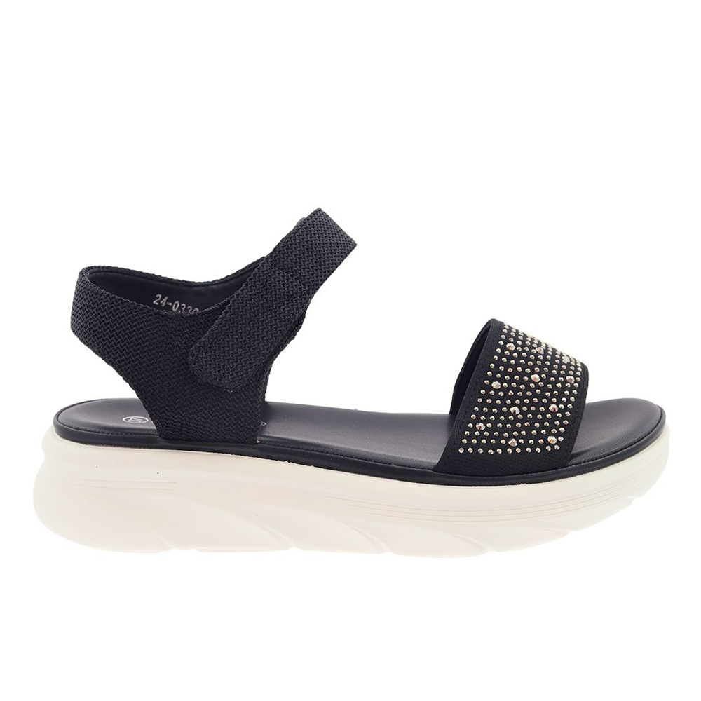 Czarne sandały damskie z cyrkoniami na rzep