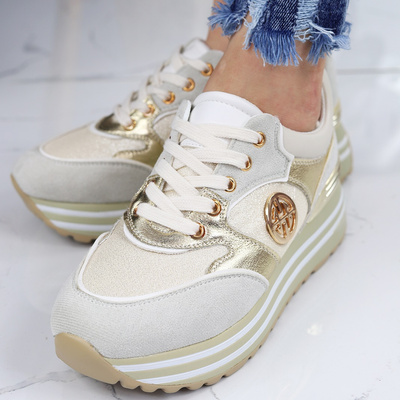 Sneakersy damskie zamszowe w złotym kolorze Potocki