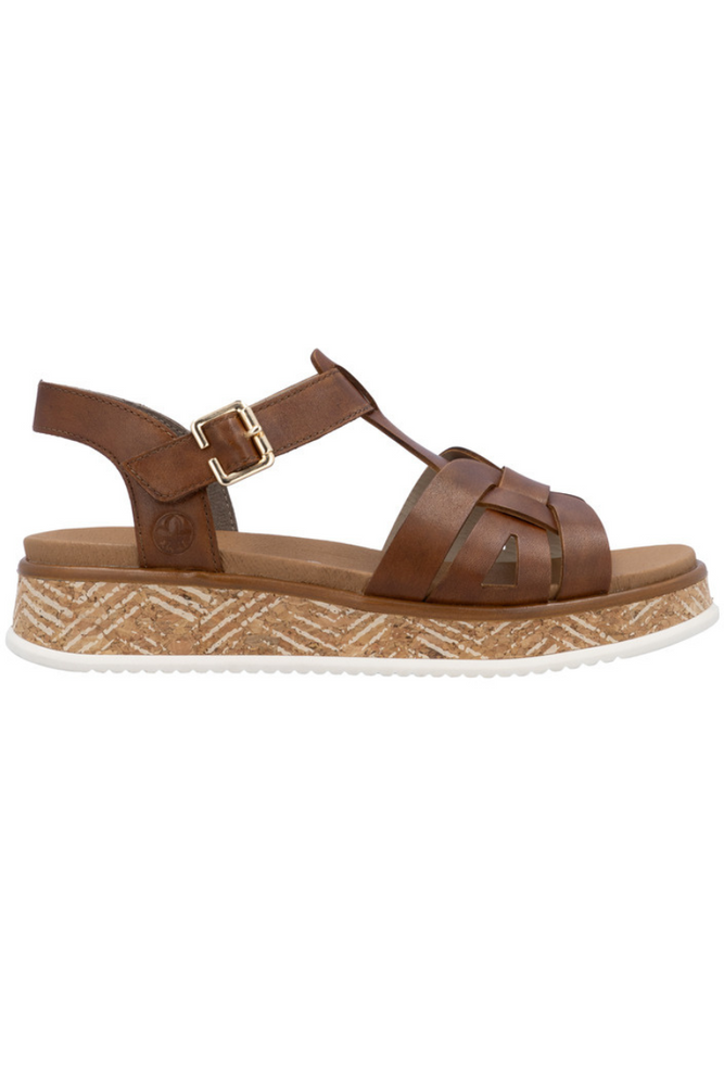 Brązowe sandały skórzane na platformie Rieker