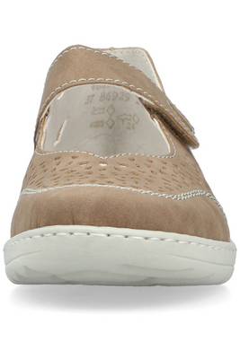 Półbuty damskie beżowe ażurowe na rzep z ekoskóry