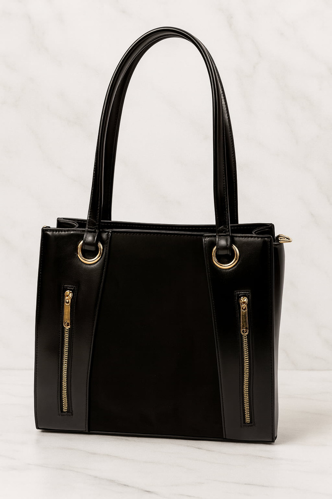Shopperka damska na zamek do ręki i na ramię czarna