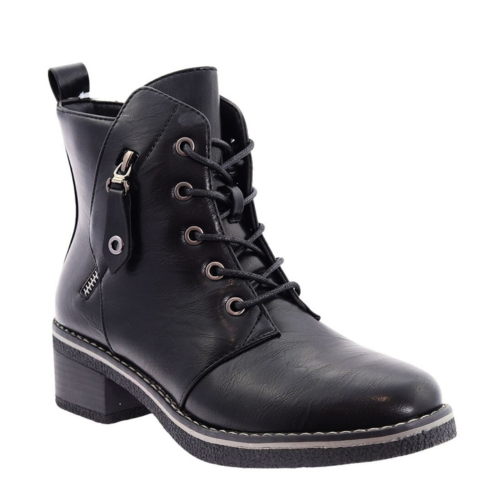 Trzewiki sznurowane czarne na niskim obcasie