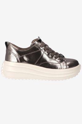 Skórzane metaliczne sneakersy na koturnie z platformą Filippo