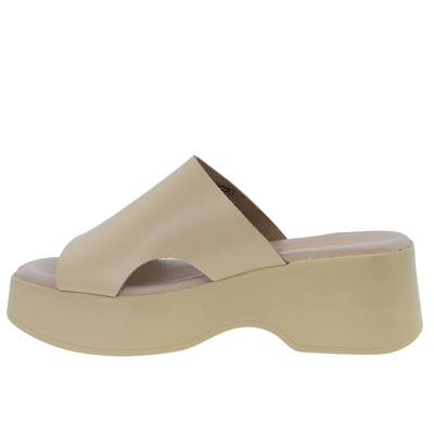 Klapki skórzane na koturnie beżowe Lemar