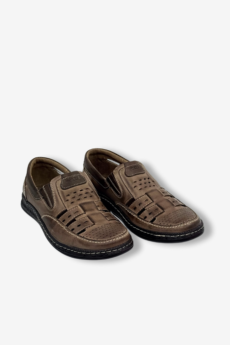 Brązowe półbuty męskie skórzane wsuwane Joker