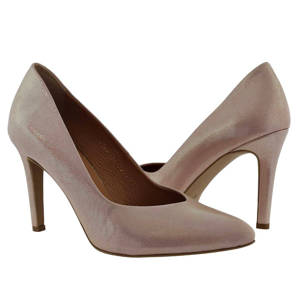 Жіночі шкіряні туфлі на підборах пудрового кольору Clasicco