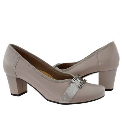 Модні шкіряні човники на високих підборах бежевого кольору Galant