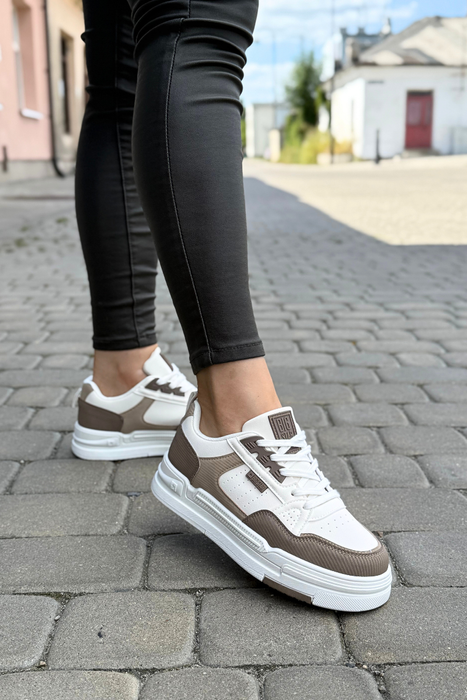 Beżowe sneakersy damskie na platformie z ekoskóry i tkaniny Big Star