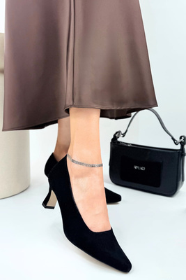 Szpilki skórzane welurowe klasyczne czarne