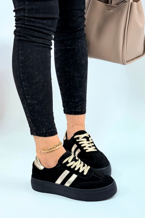 Czarne sneakersy ze skóry zamszowej na grubej platformie Filippo