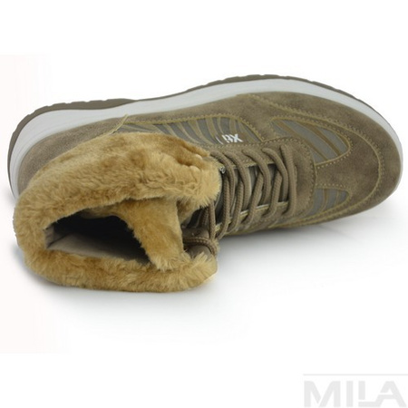 SNEAKERSY Xti 44444 BRĄZOWE ZE SZTUCZNYM FUTERKIEM PRZY CHOLEWCE