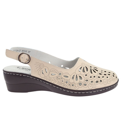 Бежеві ажурні шкіряні босоніжки від T. Sokolski