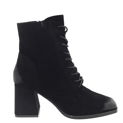 Botki zamszowe sznurowane czarne na klocku Potocki