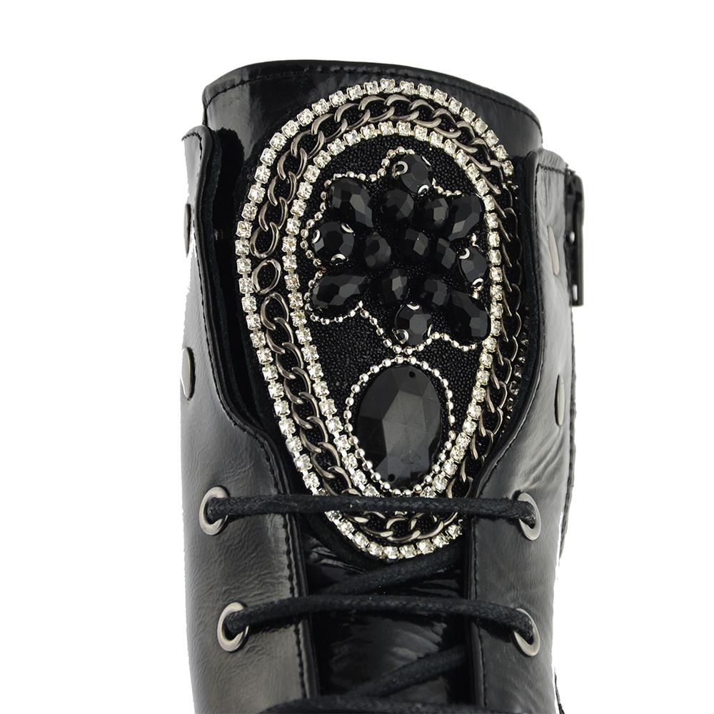 Чорні шкіряні чоботи Ravini з декоративними каменями