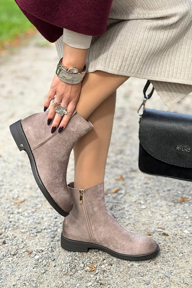 Khaki botki zamszowe na zamek