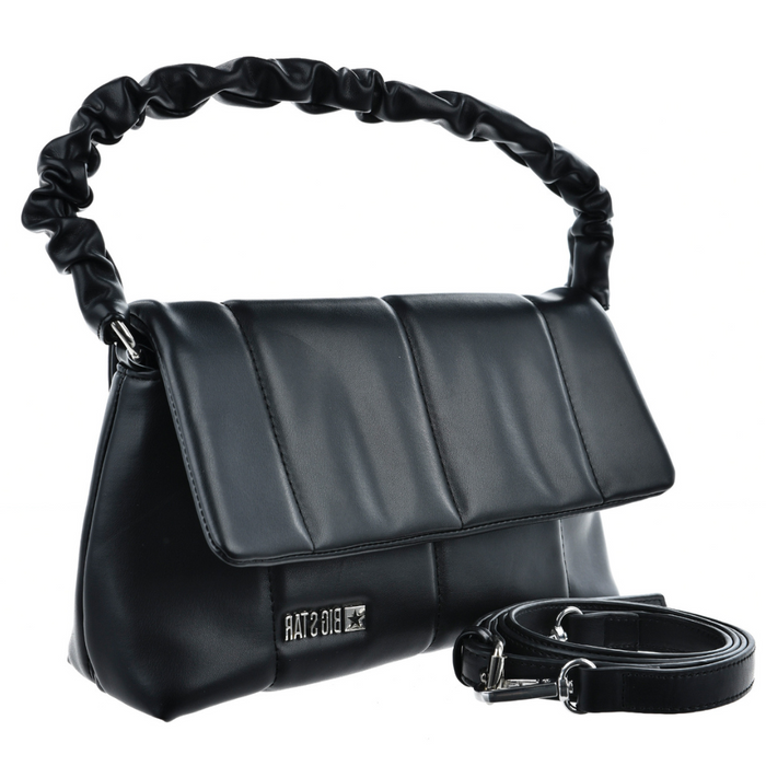 Stylowa torebka czarna na klips z marszczonym uchwytem