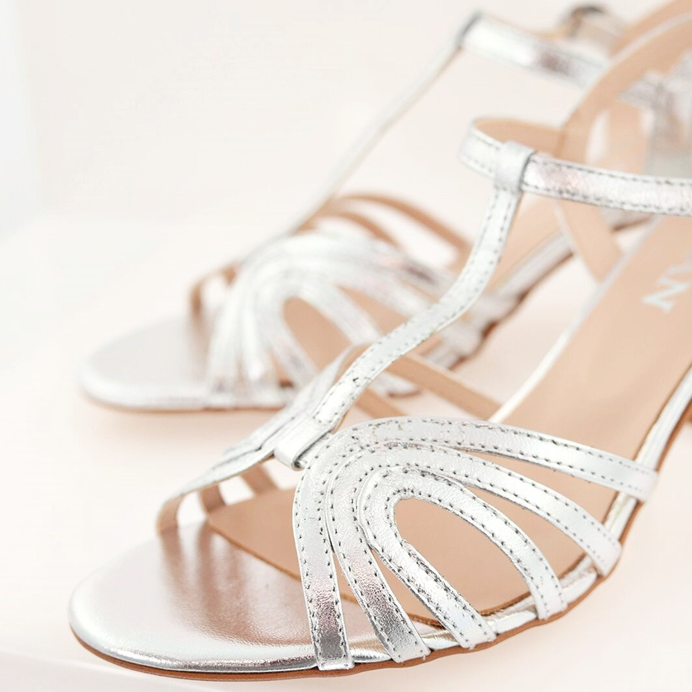 Sandały na klocku srebrne Sagan