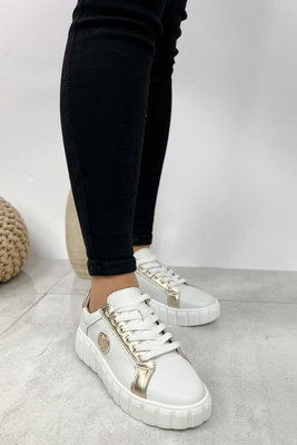 Półbuty sportowe na platformie biało-złote
