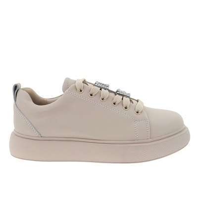 Sneakersy skórzane beżowe na platformie Vinceza