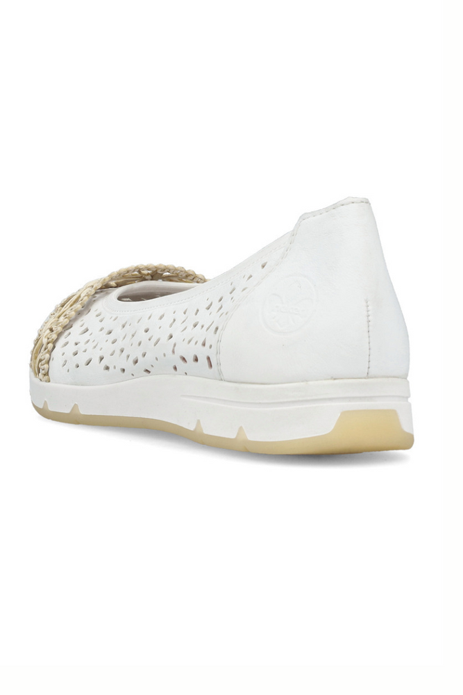 Baleriny ażurowe białe z ekoskóry na platformie Rieker