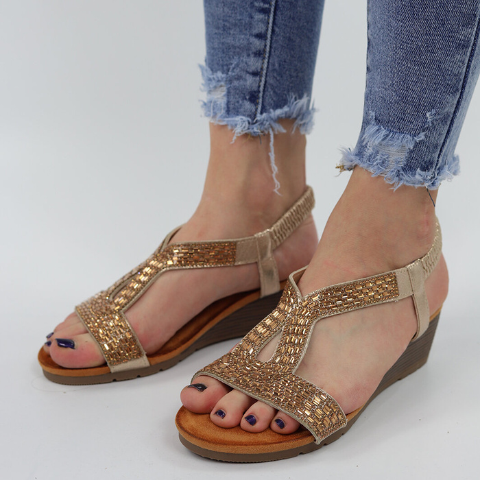 Золоті босоніжки Sabatina на танкетці