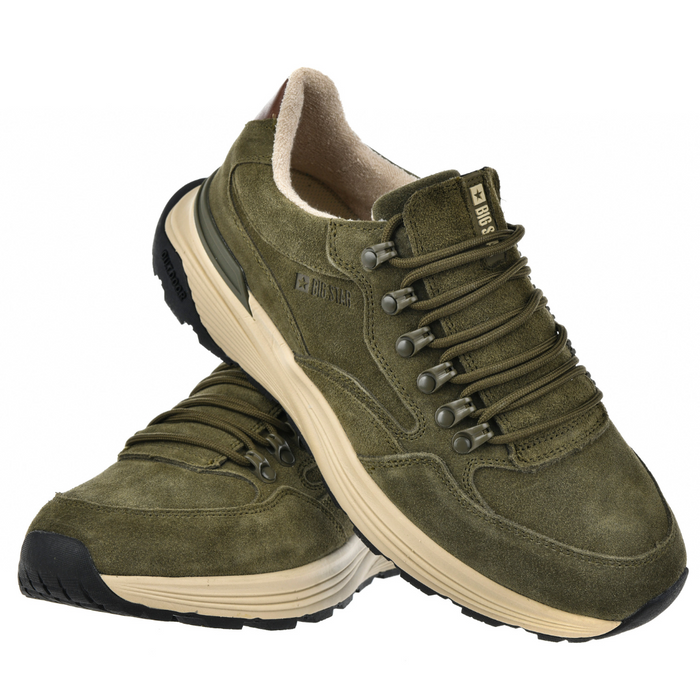 Sneakersy zamszowe skórzane męskie w kolorze khaki