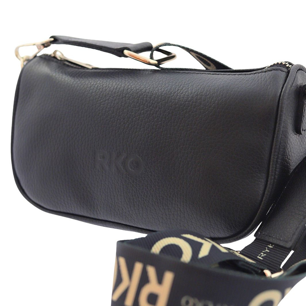 Маленька чорна шкіряна сумка з широким ремінцем Ryłko