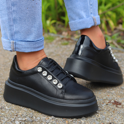 Czarne sneakersy skórzane na platformie D&A