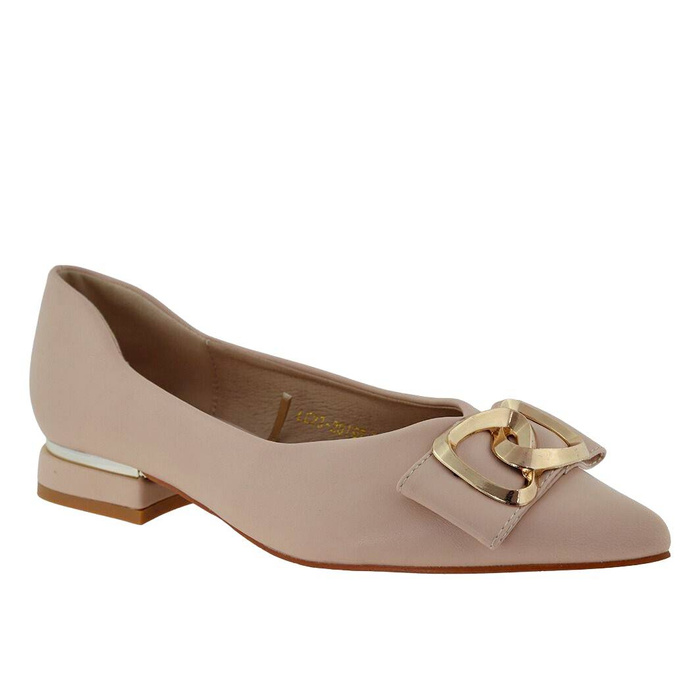 Жіночі човники бежевого кольору з екошкіри на низькому каблуці Vinceza