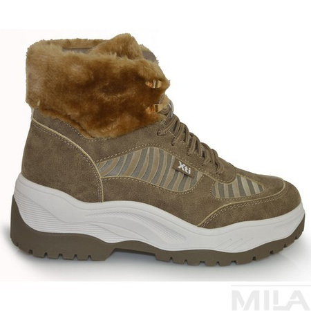 SNEAKERSY Xti 44444 BRĄZOWE ZE SZTUCZNYM FUTERKIEM PRZY CHOLEWCE