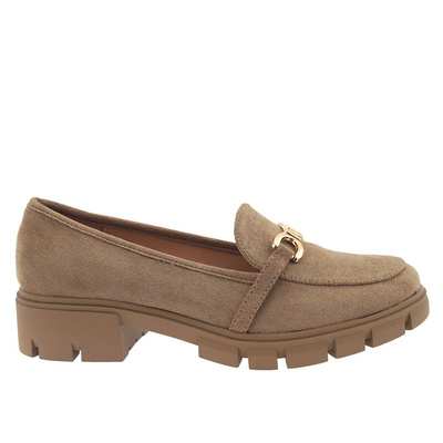 Mokasyny szare ze złotą aplikacją M. Daszyński