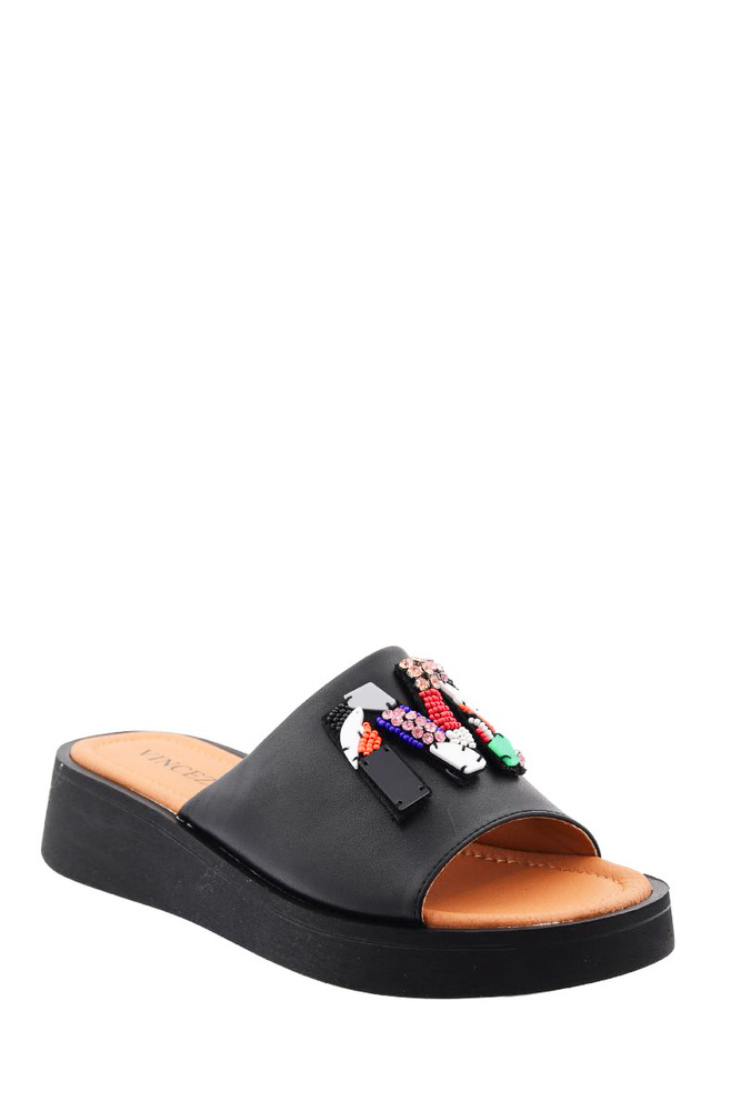 Czarne klapki skórzane na platformie 