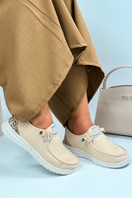 Beżowe sznurowane tenisówki materiałowe