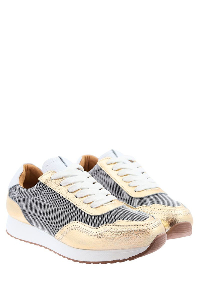 Beżowe sneakersy skórzane złote na platformie D&A