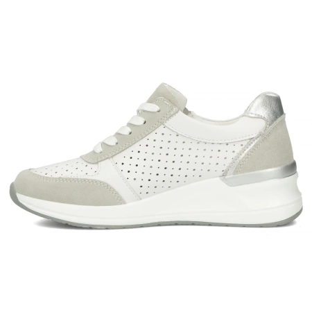 Sneakersy skórzane ażurowe biało szare na koturnie Filippo