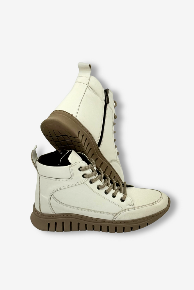 Skórzane botki sportowe ocieplane ecru