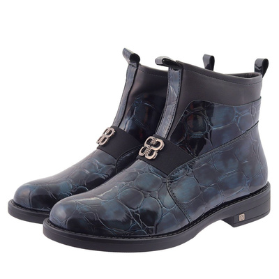 Жіночі темно-сині лаковані ботильйони на блискавці