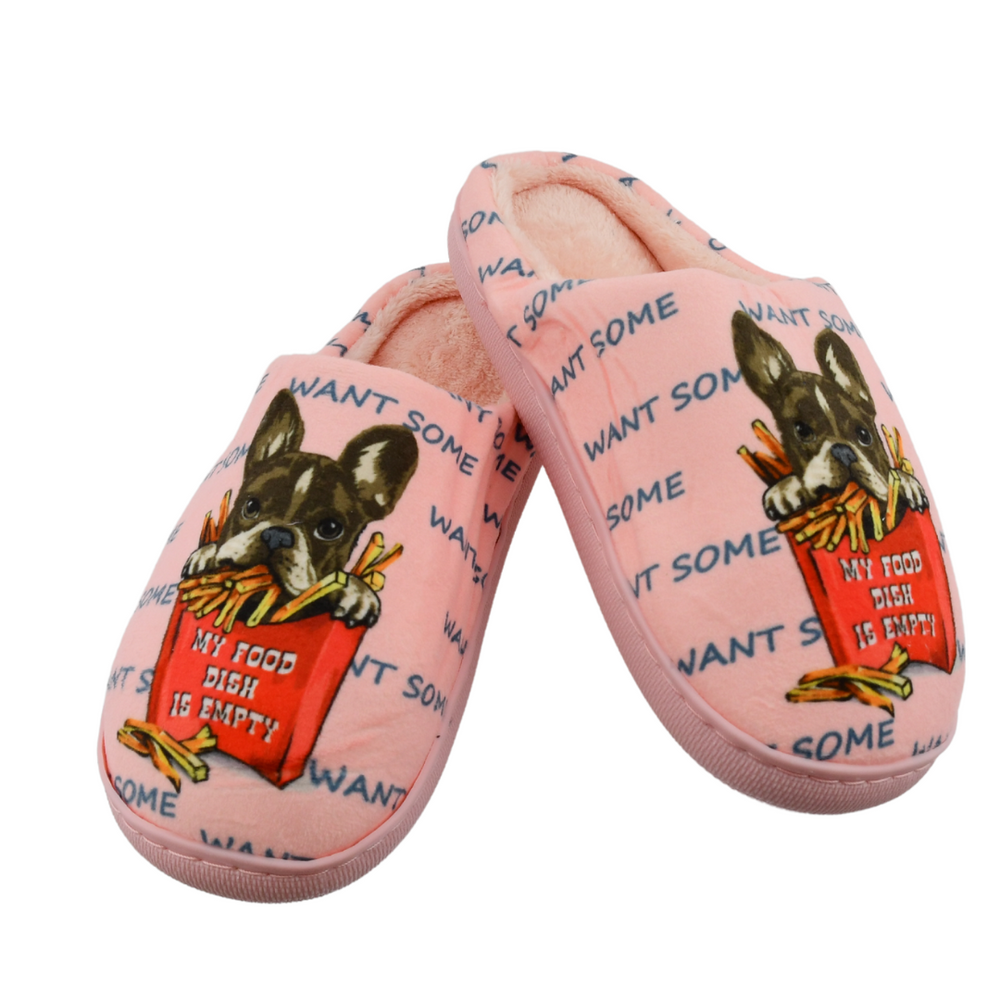 Ніжно-рожеві жіночі тапочки з французьким бульдогом