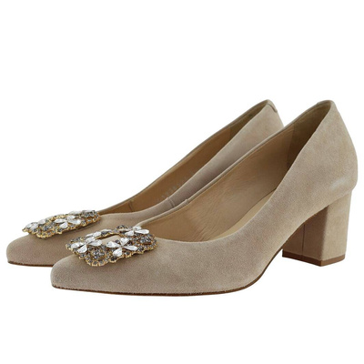 Beżowe czółenka damskie na obcasie skórzane Eksbut