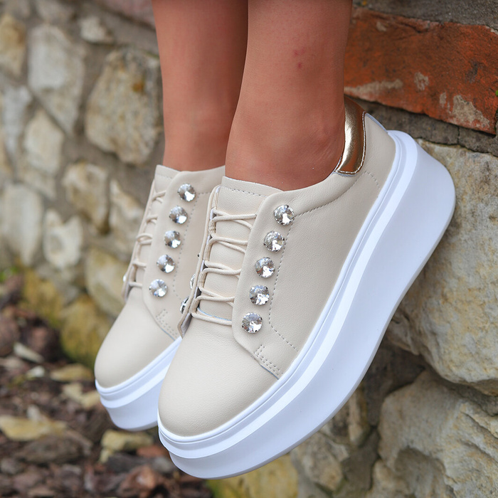 Бежеві шкіряні кросівки на платформі D&A