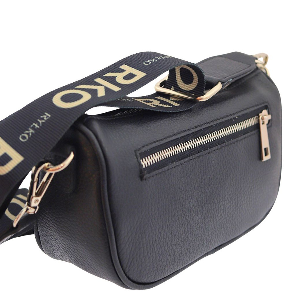 Mała czarna torebka skórzana na szerokim pasku Ryłko