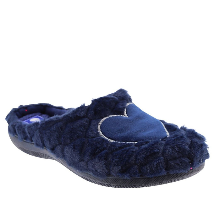 Futerkowe kapcie damskie granatowe z sercem