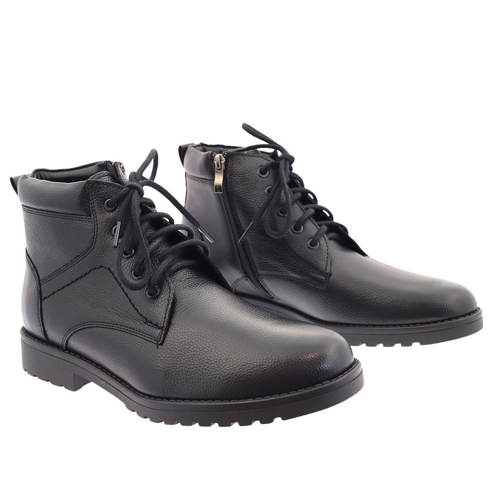 Trzewiki męskie skórzane ocieplane czarne Ryłko