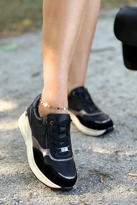 Skórzane sneakersy czarne na koturnie Filippo