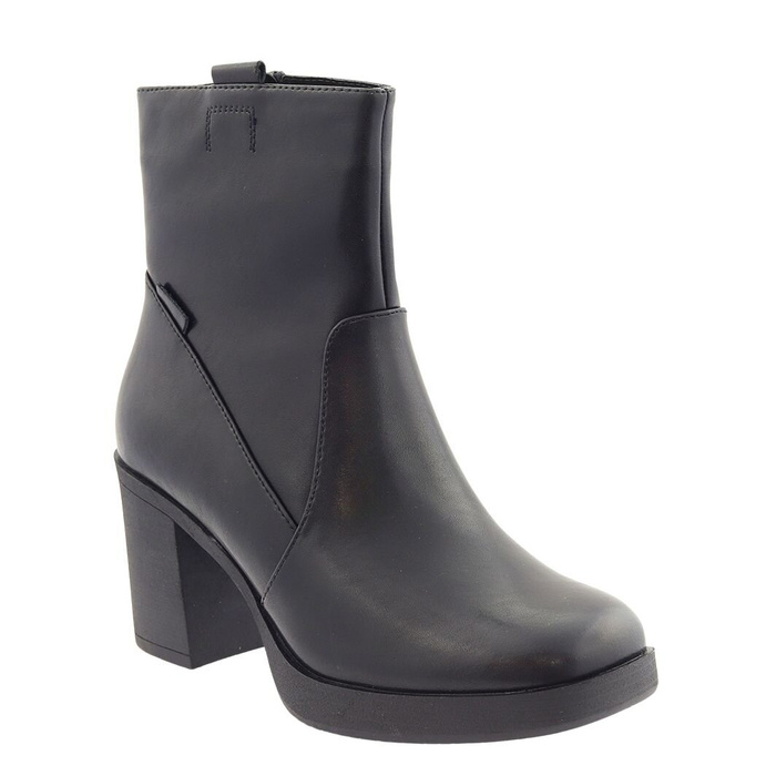 Botki skórzane na słupku czarne na zamek