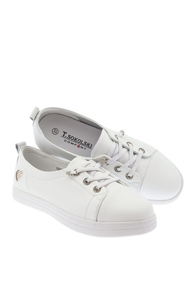 Białe półbuty skórzane sznurowane płaskie