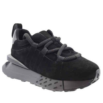 Czarne sneakersy damskie ze skóry zamszowej sznurowane