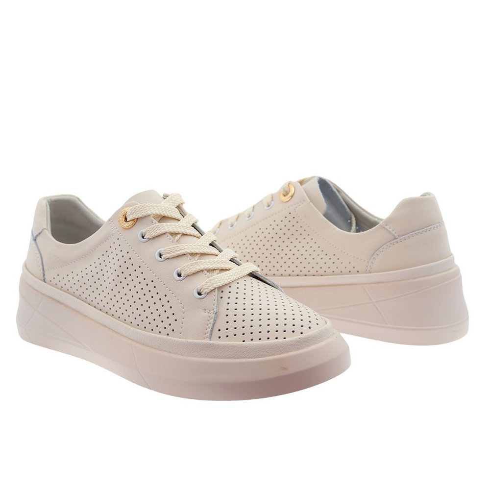 Skórzane półbuty beżowe perforowane sznurowane