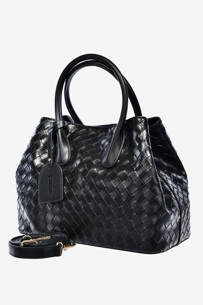 Torebka damska pleciona na zatrzask czarna 