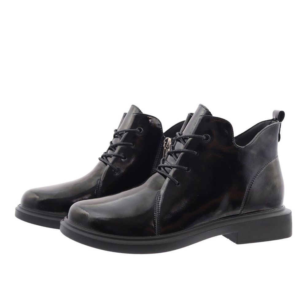 Trzewiki ze skóry lakierowanej sznurowane czarne Loretta Vitale